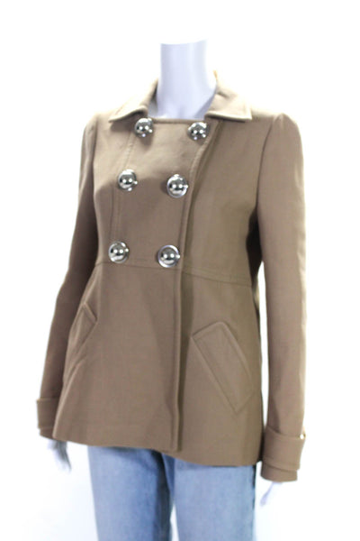 Giambattista Valli Womens Double Breasted Collared Jacket Brown Wool Size IT 44