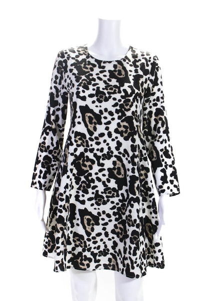 CeCe by Cynthia Steffe Womens Long Sleeve Leopard Dress White Black Size 4