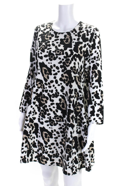 CeCe by Cynthia Steffe Womens Long Sleeve Leopard Dress White Black Size 4