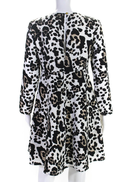 CeCe by Cynthia Steffe Womens Long Sleeve Leopard Dress White Black Size 4