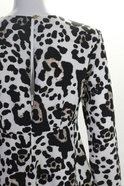 CeCe by Cynthia Steffe Womens Long Sleeve Leopard Dress White Black Size 4