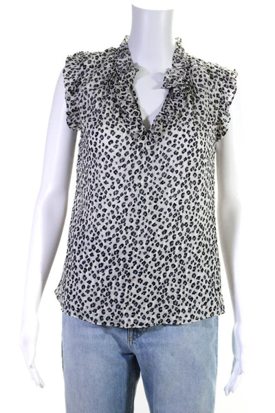 Rebecca Taylor Womens Silk Animal Print V-Neck Sleeveless Blouse White Size XS