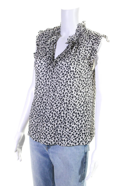 Rebecca Taylor Womens Silk Animal Print V-Neck Sleeveless Blouse White Size XS