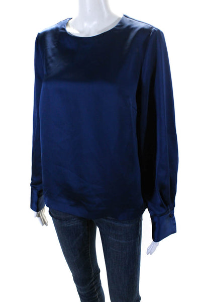 Hobbs London Womens Round Neck Long Sleeve Pullover Blouse Top Blue Size 6