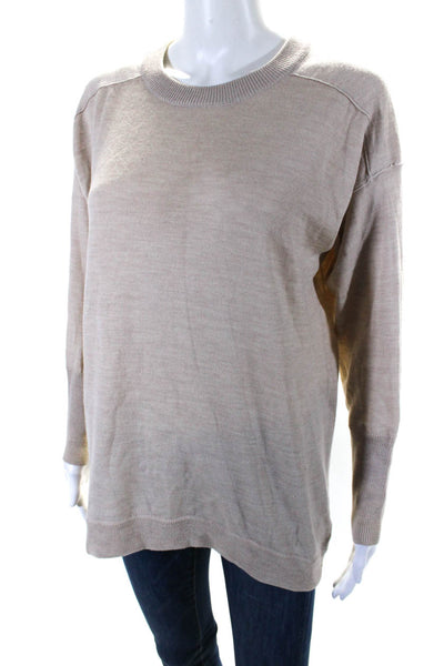 J Crew Womens Wool Blend Knit Round Neck Long Sleeve Pullover Top Beige Size M