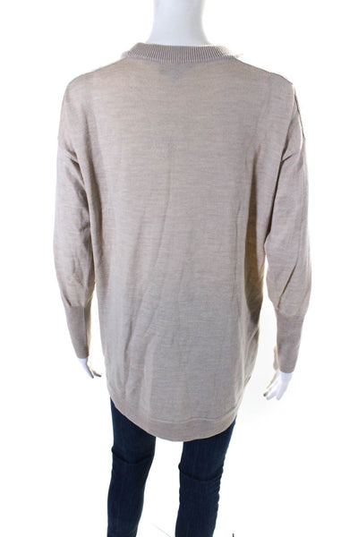 J Crew Womens Wool Blend Knit Round Neck Long Sleeve Pullover Top Beige Size M
