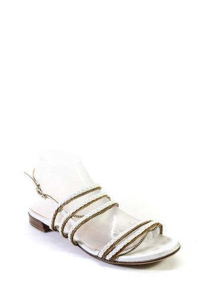 Stuart Weitzman Womens Leather Strappy Slingback Sandals White Size 7.5M