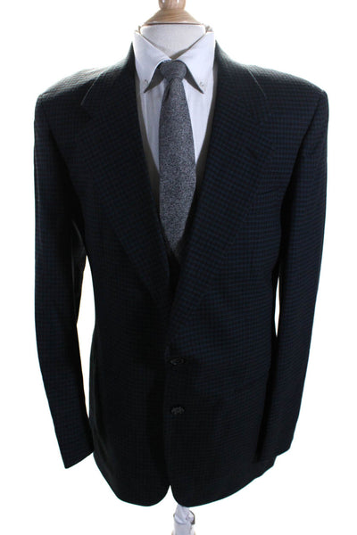 Monsieur Givenchy Mens Single Breasted Plaid Notched Lapel Blazer Blue Size 40