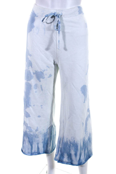 Nili Lotan Womens High Rise Drawstring Wide Leg Tie Dyed Pants Blue Cotton Large