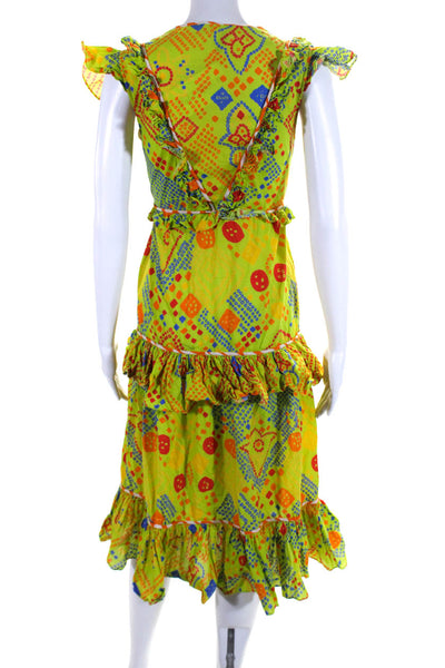 Rhode Womens Abstract Print Ruffled Tied Wrapped Maxi Dress Green Size XS