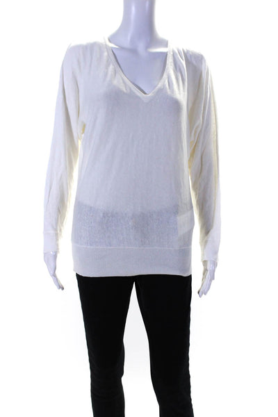 Ralph Lauren Black Label Womens Linen Long Sleeve V Neck Blouse White Size S