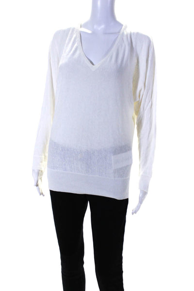 Ralph Lauren Black Label Womens Linen Long Sleeve V Neck Blouse White Size S