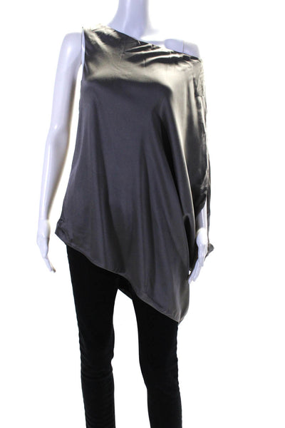 KaufmanFranco Womens Silk Sleeveless Asymmetric Blouse Gray Size 4