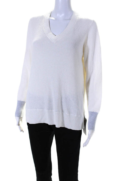 Kinross Cashmere Womens Long Sleeves V Neck Sweater White Size Medium