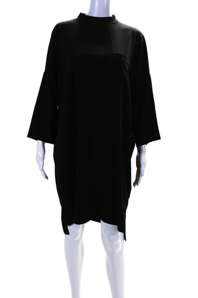 Oak + Fort Womens Solid Black High Neck 3/4 Sleeve A-Line Dress Size S