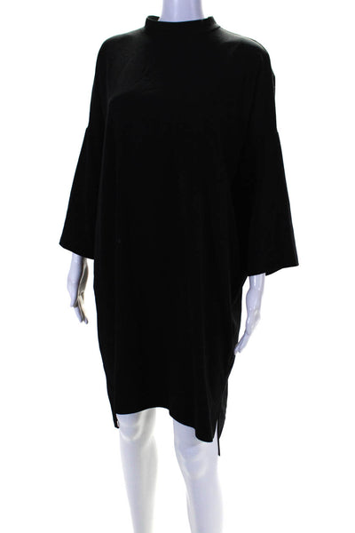 Oak + Fort Womens Solid Black High Neck 3/4 Sleeve A-Line Dress Size S