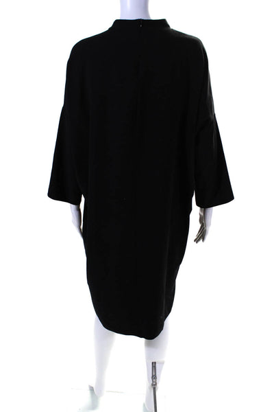 Oak + Fort Womens Solid Black High Neck 3/4 Sleeve A-Line Dress Size S