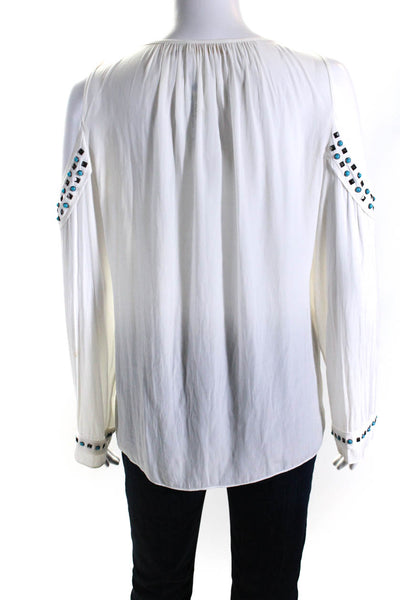 Ramy Brook Womens White Studded Scoop Neck Cold Shoulder Blouse Top Size M