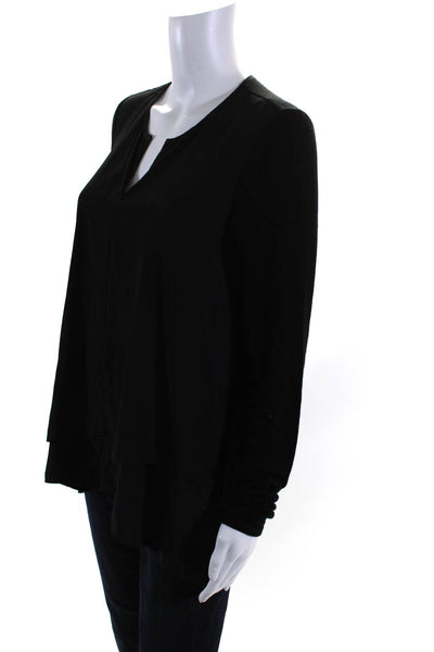 Lola & Sophie Womens Black V-Neck Long Sleeve Blouse Size S