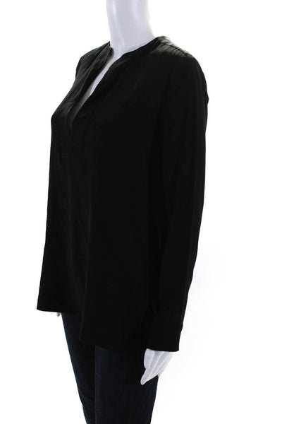 Vince Womens Solid Black Silk V-Neck Long Sleeve Blouse Top Size 2