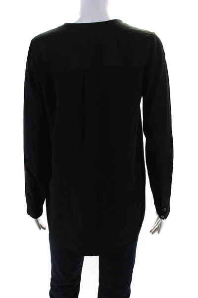 Vince Womens Solid Black Silk V-Neck Long Sleeve Blouse Top Size 2