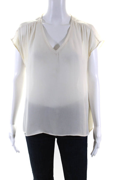 Joie Womens Solid White Silk V-Neck Cap Short Sleeve Blouse Top Size S
