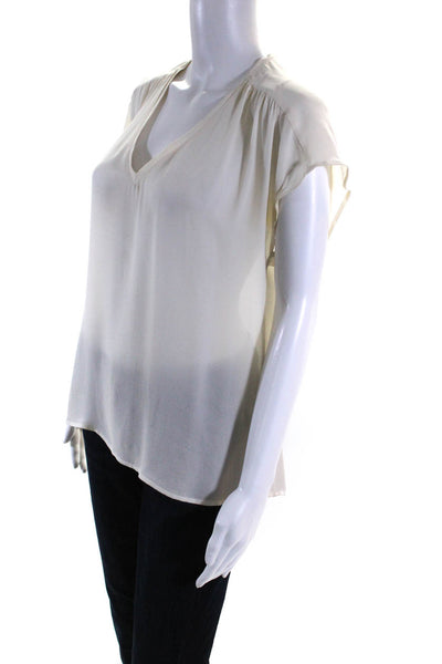 Joie Womens Solid White Silk V-Neck Cap Short Sleeve Blouse Top Size S