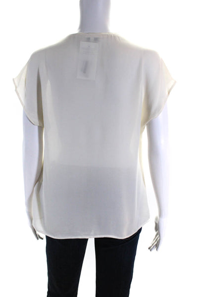 Joie Womens Solid White Silk V-Neck Cap Short Sleeve Blouse Top Size S