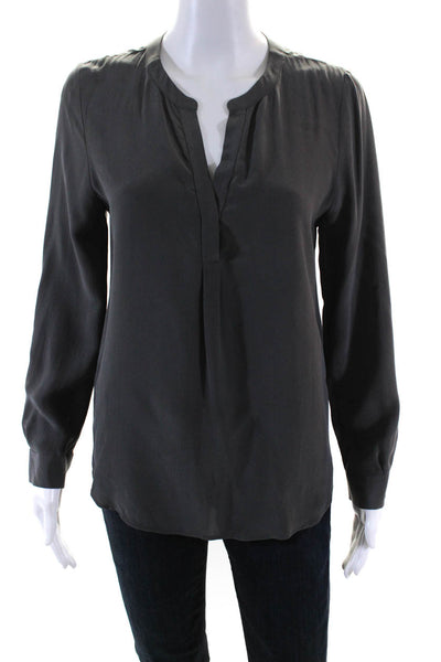 Joie Womens Dark Gray Silk Henley Neck Long Sleeve Blouse Top Size S