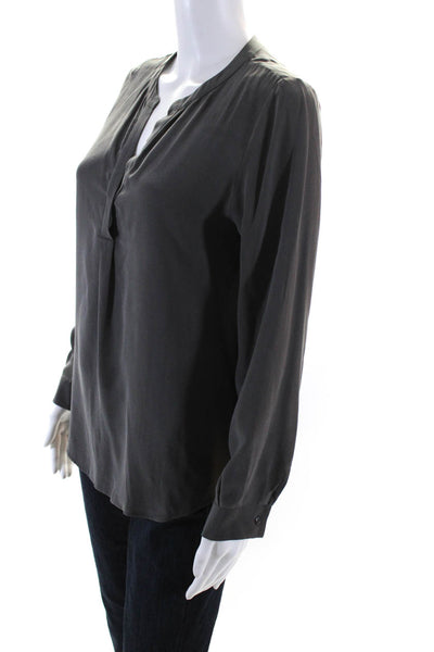 Joie Womens Dark Gray Silk Henley Neck Long Sleeve Blouse Top Size S