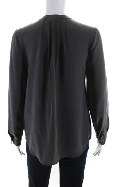 Joie Womens Dark Gray Silk Henley Neck Long Sleeve Blouse Top Size S