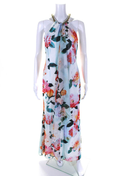 Calvin Klein Women's Halter Neck Sleeveless  Flare Floral Maxi Dress Size 2