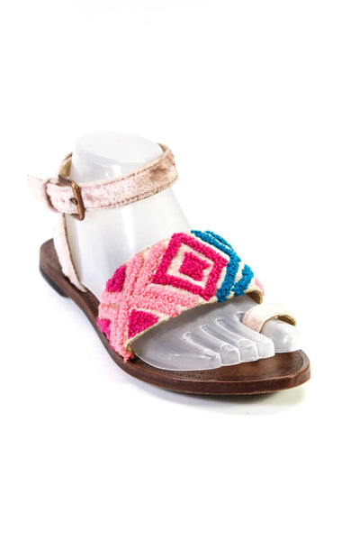 Free People Women's Open Toe Wrap Ankle Buckle Flat Sandals Multicolor Size 8