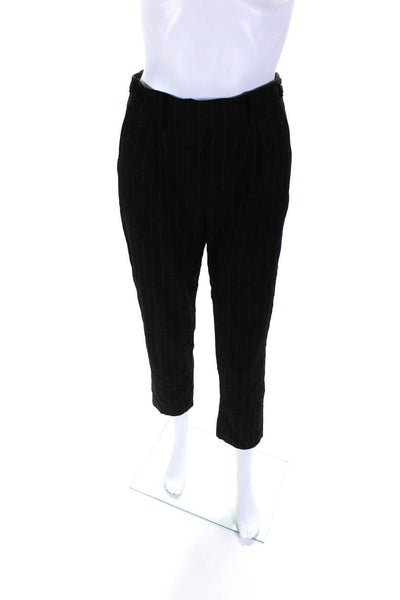 Vince Womens Striped Print High Rise Pleated Straight Dress Pants Black Size XS