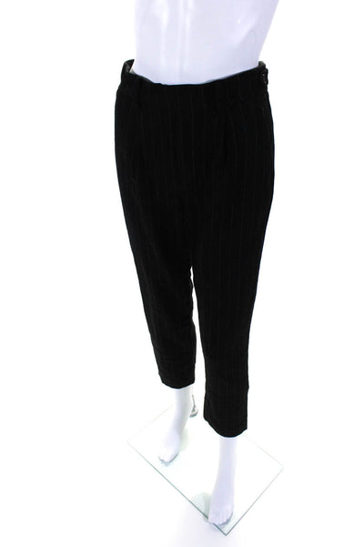 Vince Womens Striped Print High Rise Pleated Straight Dress Pants Black Size XS