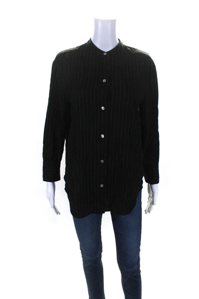 Vince Womens Striped Print Collared Buttoned Cuff Long Sleeve Top Black Size XS