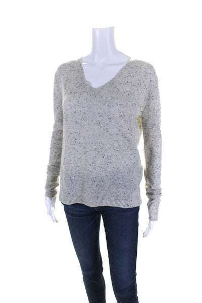 ATM Womens Cashmere Spotted Print V-Neck Long Sleeve Sweater Top Gray Size S