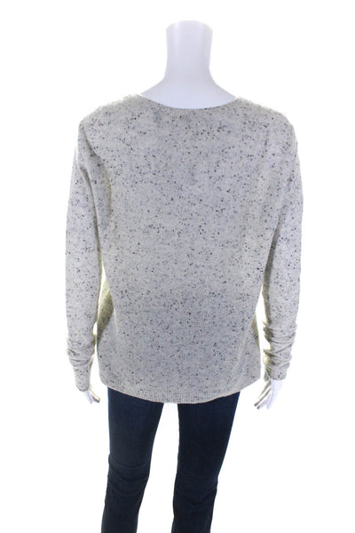 ATM Womens Cashmere Spotted Print V-Neck Long Sleeve Sweater Top Gray Size S