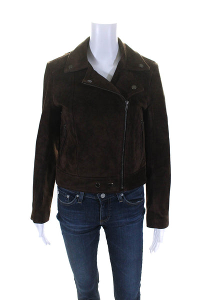 Mishka Womens Leather Darted Collared Zipped Long Sleeve Jacket Brown Size 1