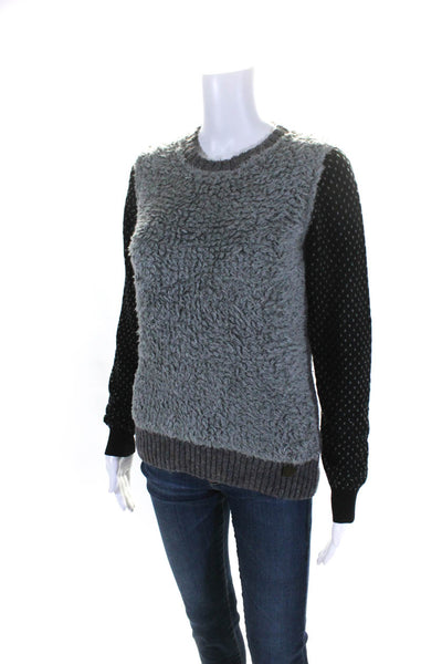 See by Chloe Womens Textured Long Sleeve Crewneck Sweater Top Gray Black Size 4