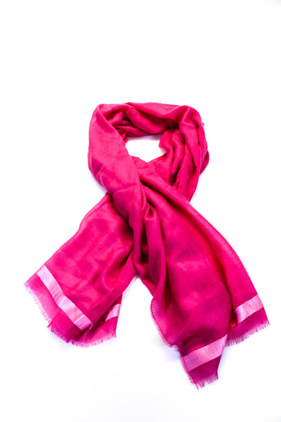 Lanvin Womens Lightweight Voile Satin Border Fringe Lightweight Scarf Pink 56"