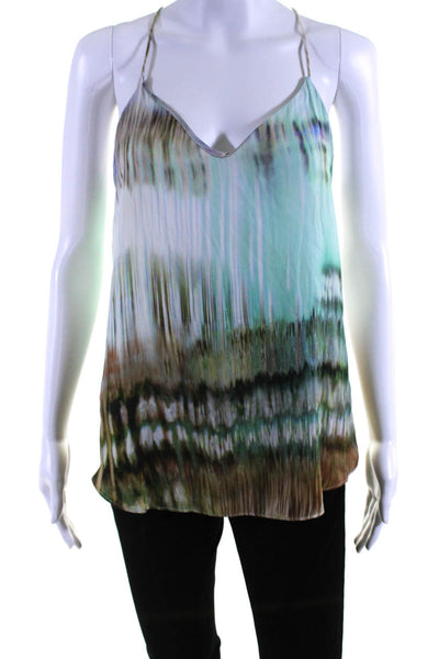 Lavender Brown Womens Green Printed Scoop Neck Sleeveless Camisole Top Size S