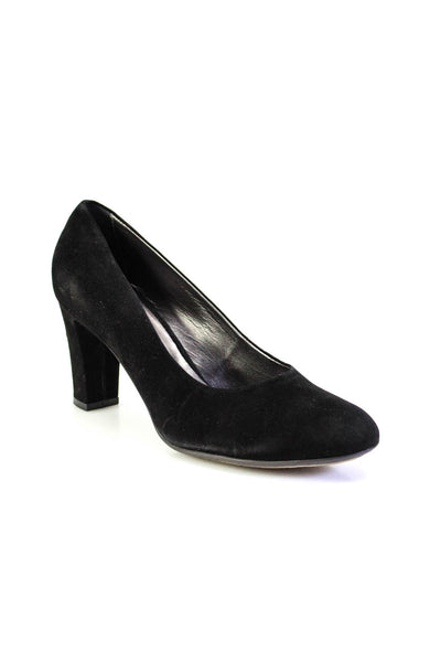 Aquatalia Women's Round Toe Slip-On Block Heels Suede Pumps Black Size 10