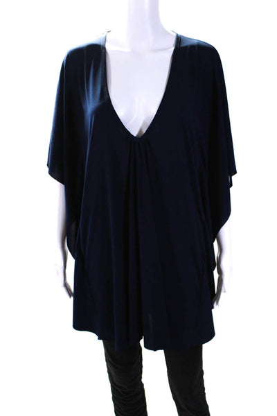 Josa Tulum Womens Short Sleeve V Neck Oversized Draped Knit Top Navy Size Large