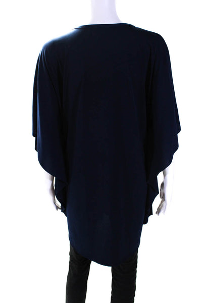 Josa Tulum Womens Short Sleeve V Neck Oversized Draped Knit Top Navy Size Large