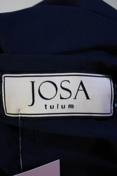 Josa Tulum Womens Short Sleeve V Neck Oversized Draped Knit Top Navy Size Large