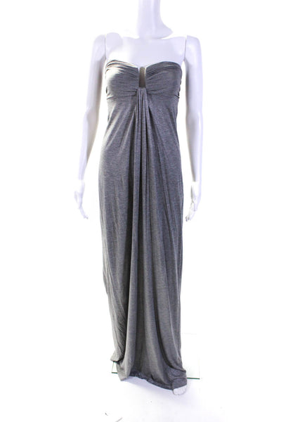 Yigal Azrouel Womens Strapless Sweetheart Metallic Knit Maxi Dress Gray Size 3