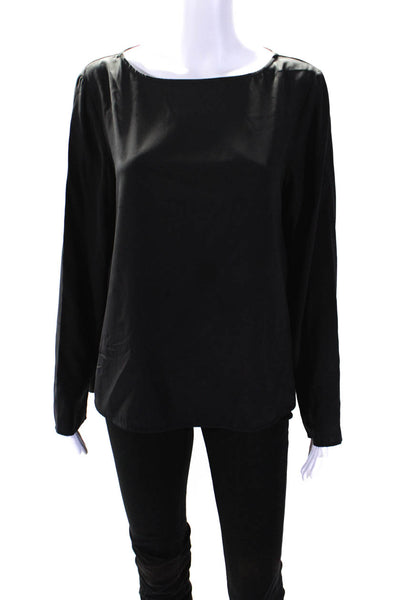 Scanlan Theodore Womens Long Sleeve Scoop Neck Oversized Silk Top Black Size 12