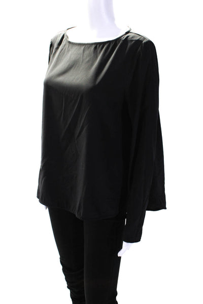 Scanlan Theodore Womens Long Sleeve Scoop Neck Oversized Silk Top Black Size 12