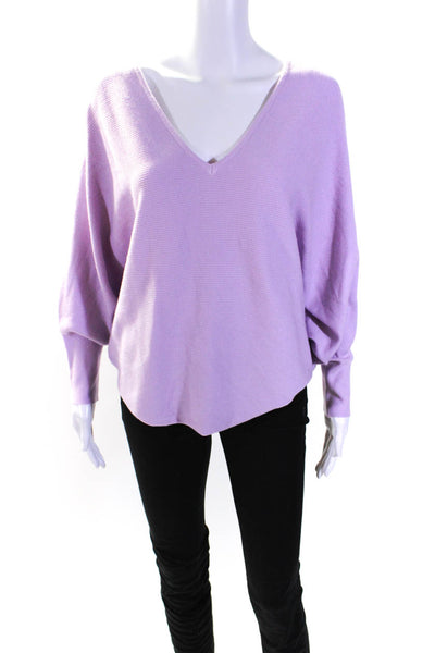 Kerisma Womens Ribbed V Neck 3/4 Dolman Sleeve Sweater Lavender Size S/M